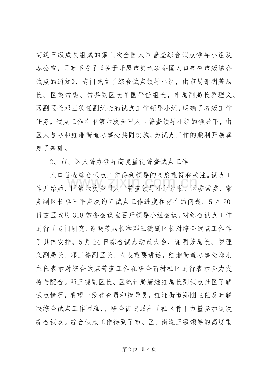 市第六次全国人口普查综合试点工作总结 .docx_第2页