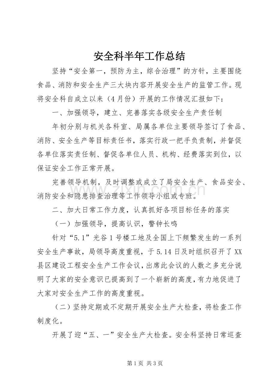 安全科半年工作总结 .docx_第1页