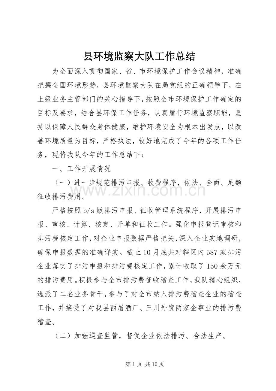 县环境监察大队工作总结 .docx_第1页