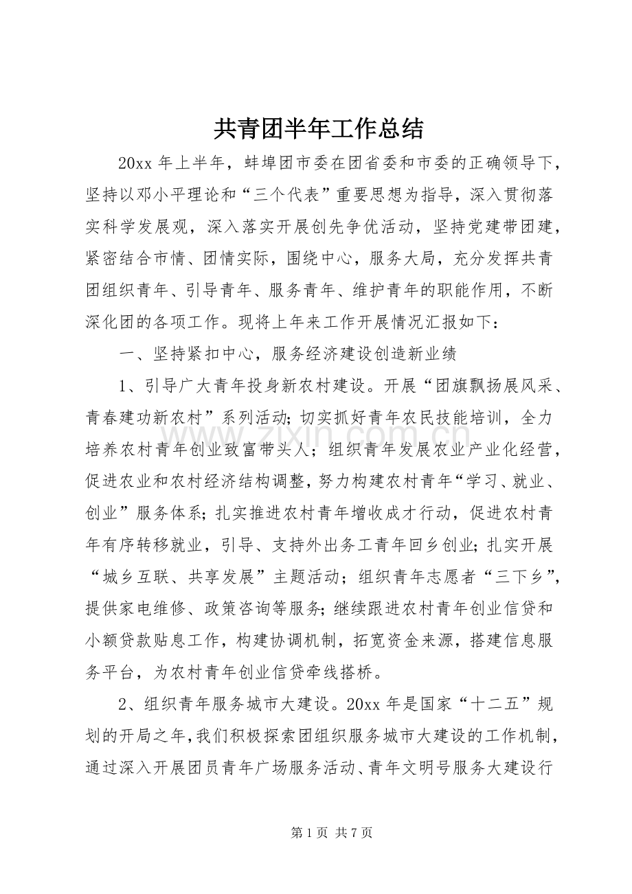 共青团半年工作总结 .docx_第1页