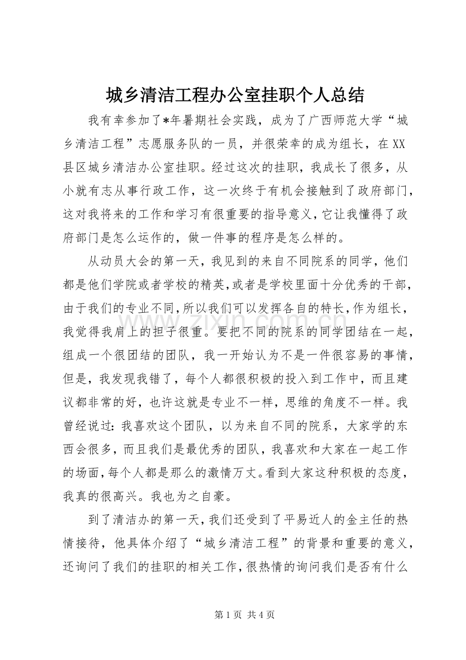 城乡清洁工程办公室挂职个人总结 .docx_第1页