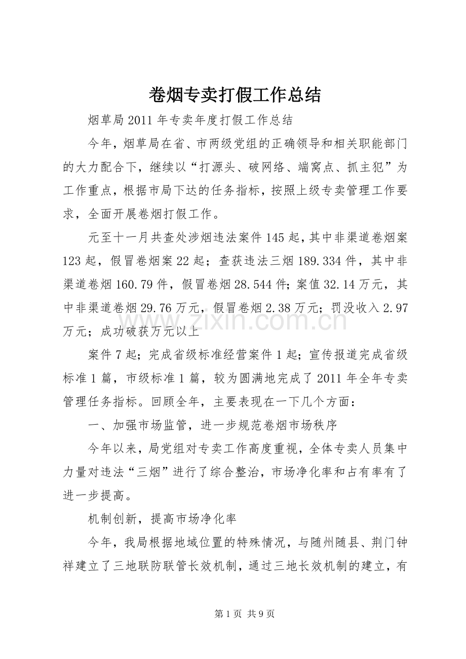 卷烟专卖打假工作总结 .docx_第1页