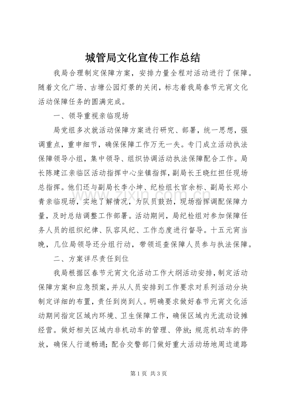 城管局文化宣传工作总结 .docx_第1页