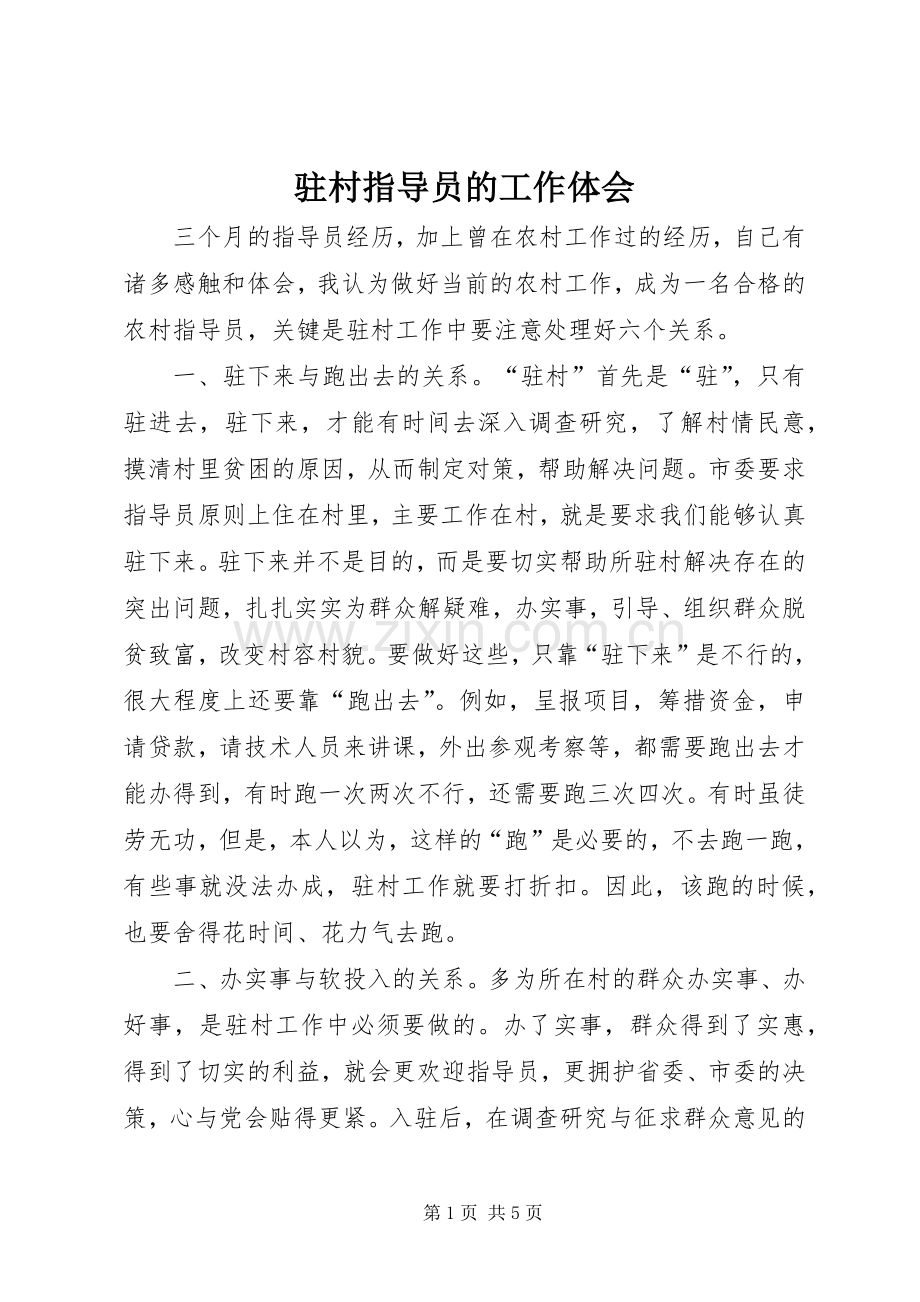 驻村指导员的工作体会.docx_第1页