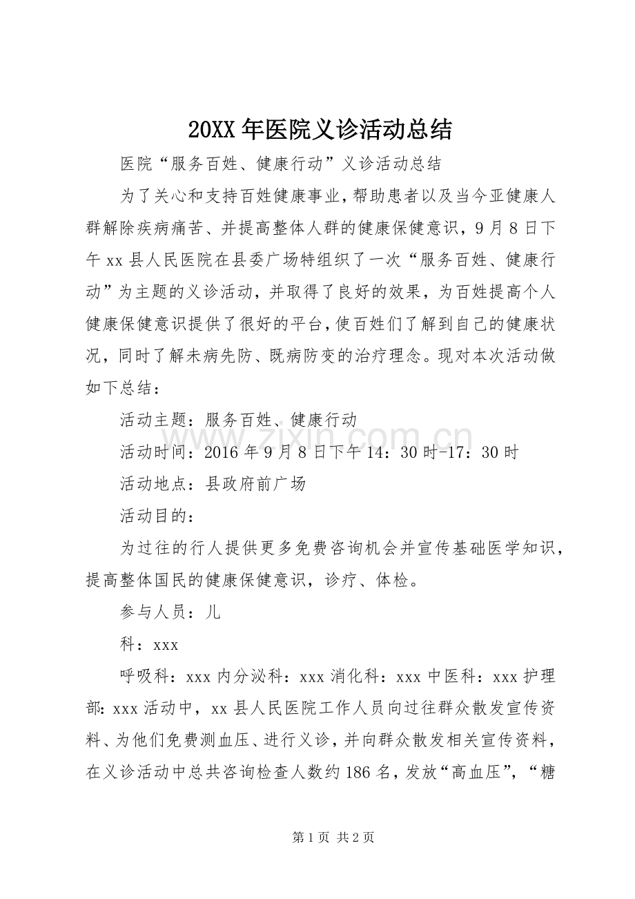 20XX年医院义诊活动总结 (5).docx_第1页