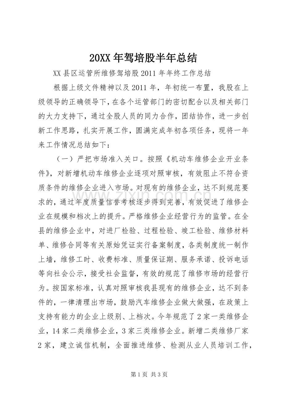 20XX年驾培股半年总结 .docx_第1页
