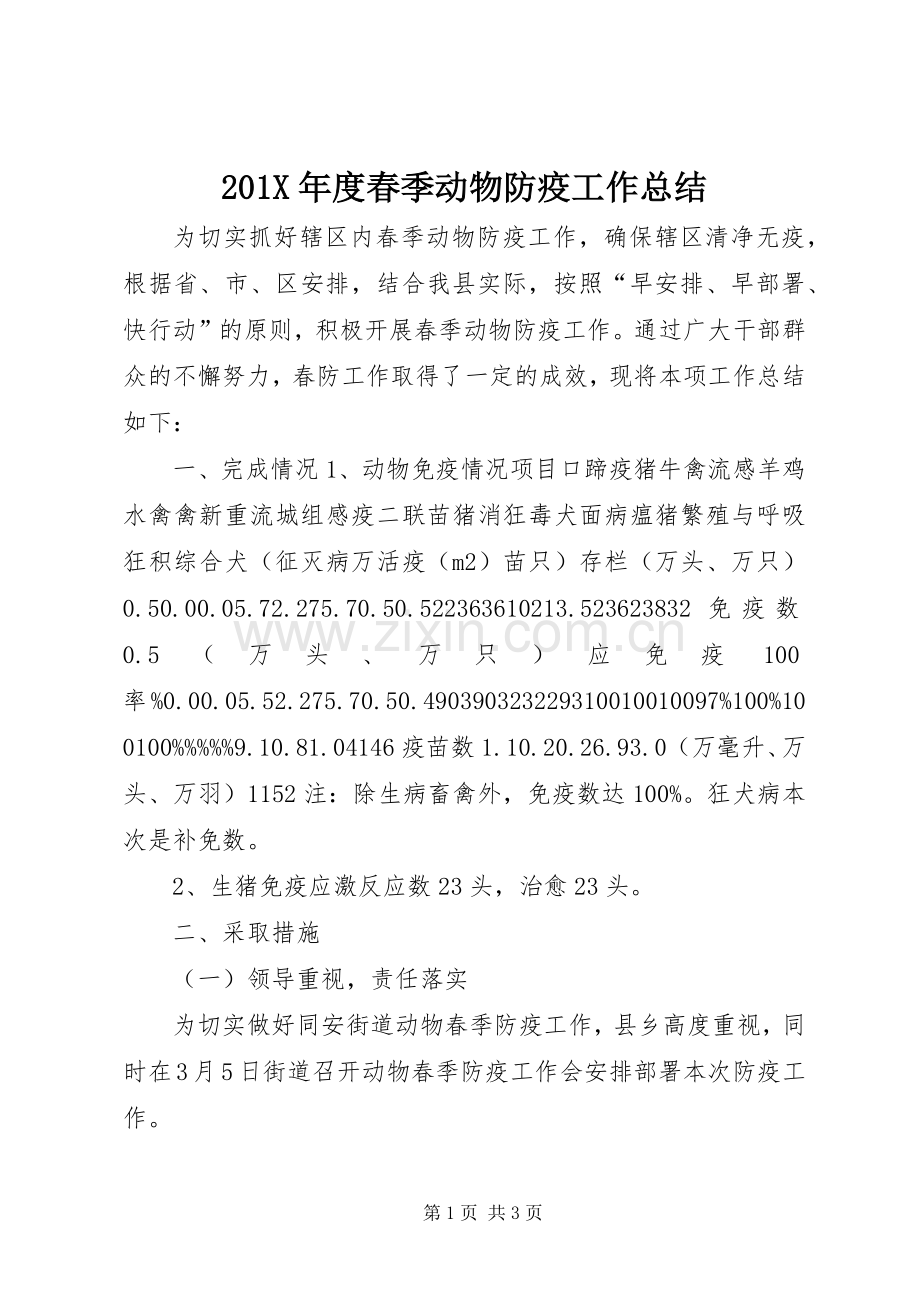 202X年度春季动物防疫工作总结.docx_第1页