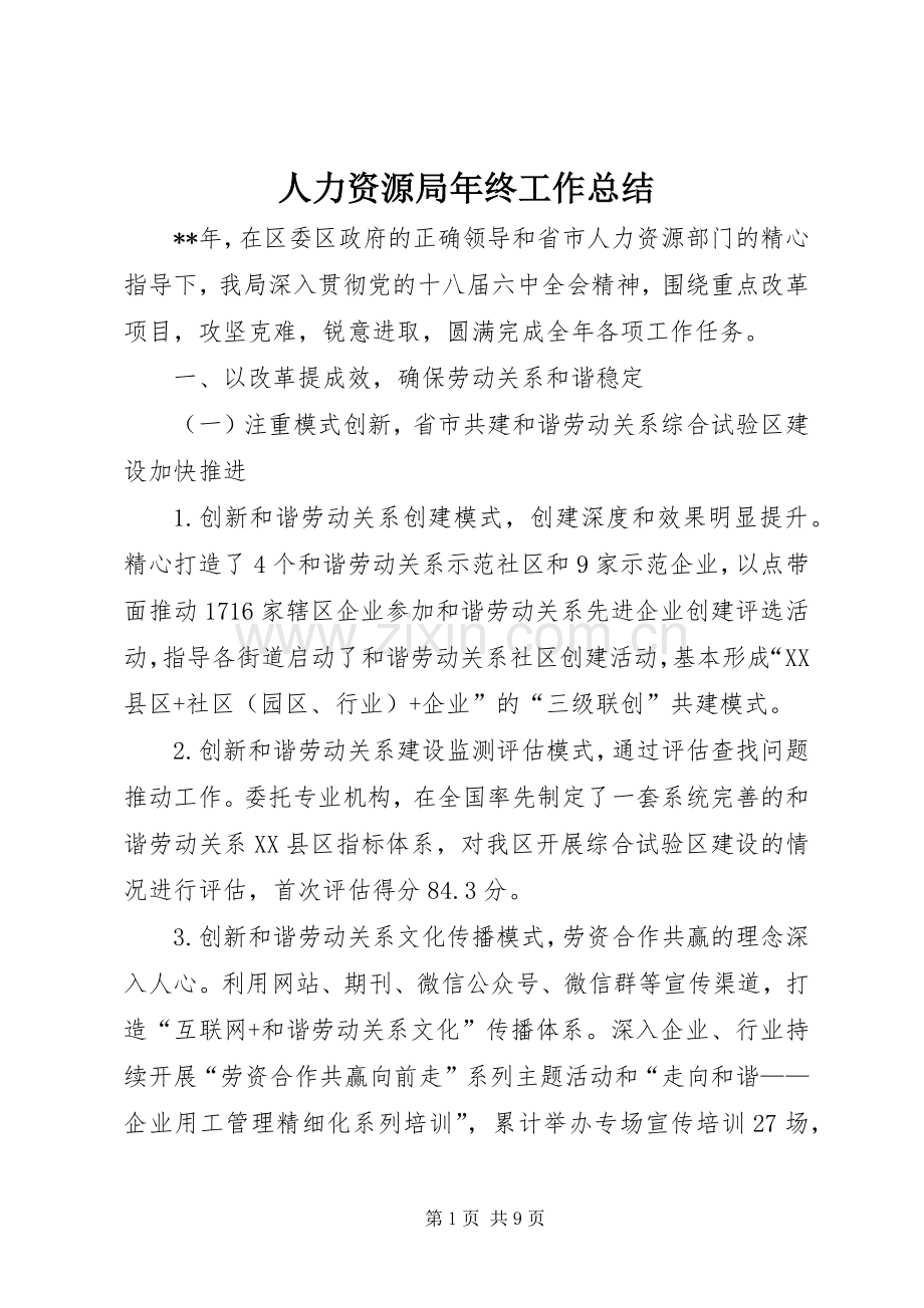 人力资源局年终工作总结 .docx_第1页