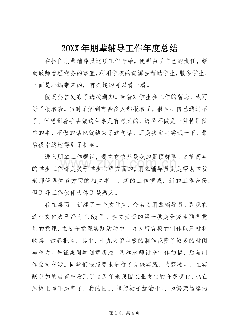 20XX年朋辈辅导工作年度总结.docx_第1页