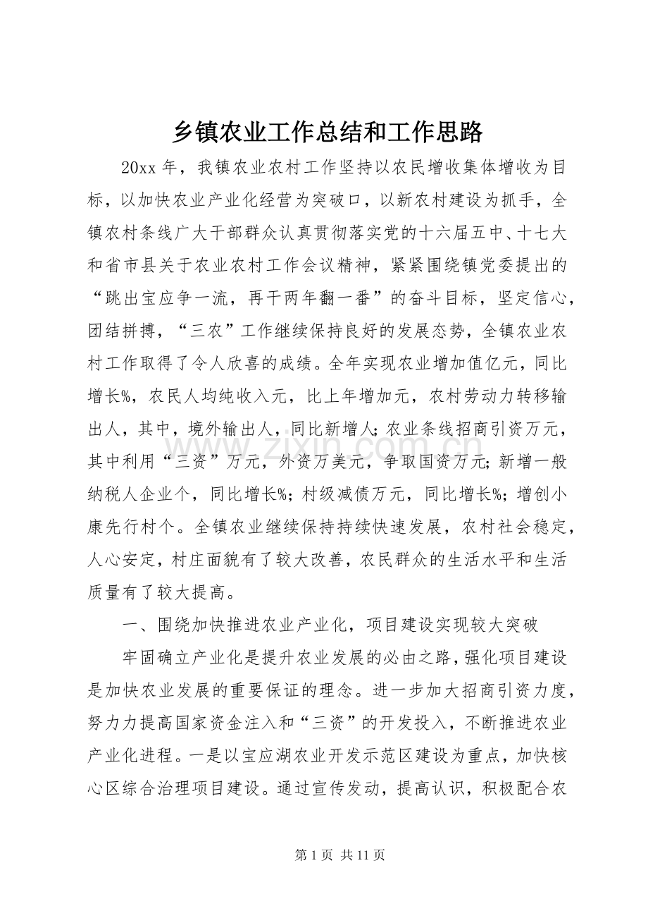 乡镇农业工作总结和工作思路 .docx_第1页