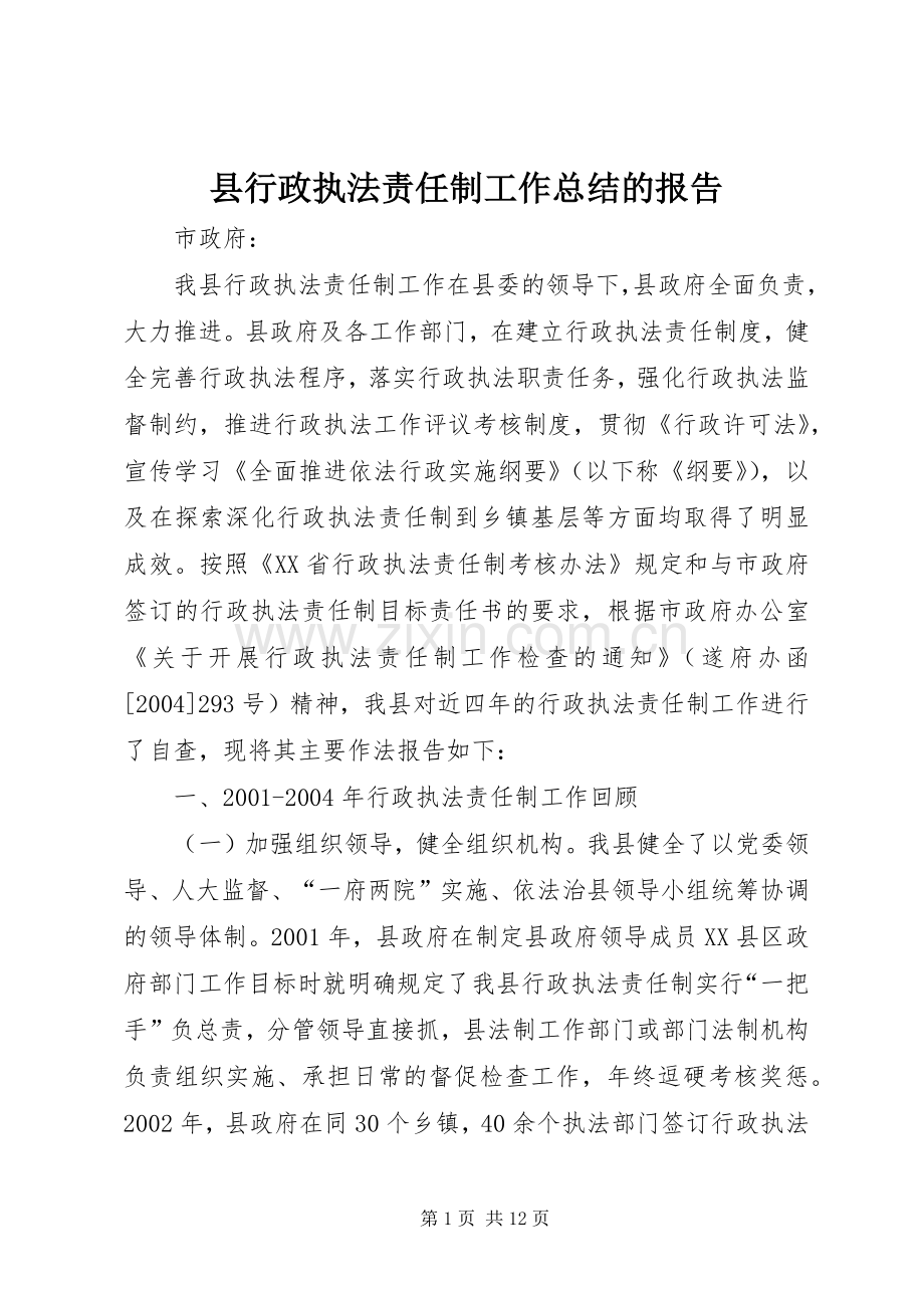 县行政执法责任制工作总结的报告 .docx_第1页