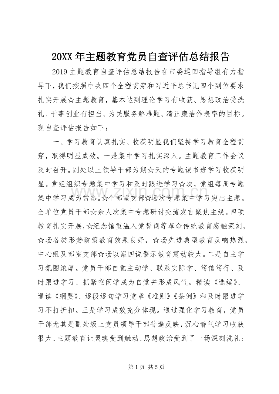 20XX年主题教育党员自查评估总结报告.docx_第1页