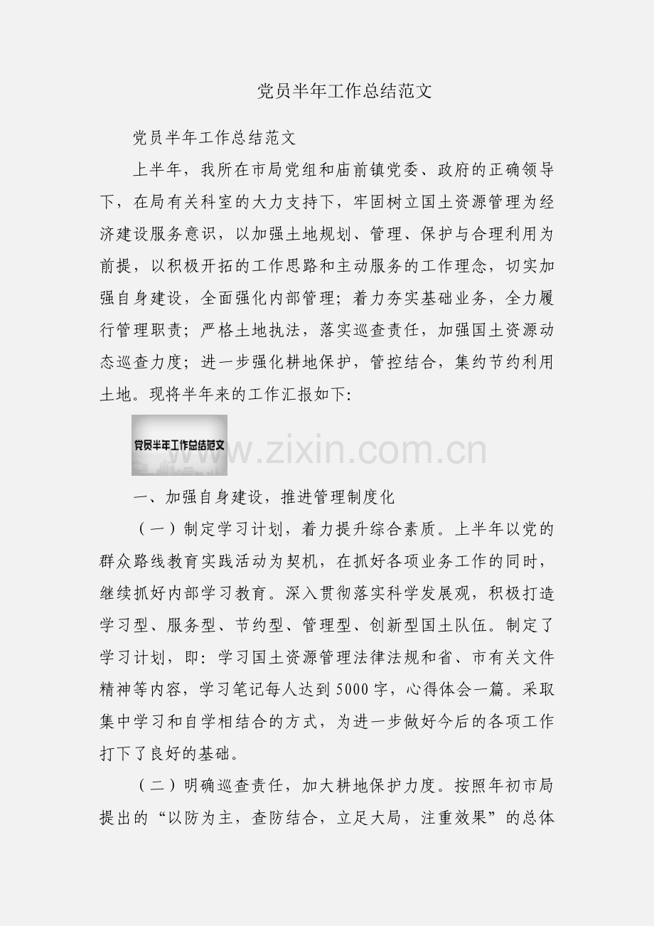 党员半年工作总结范文.docx_第1页
