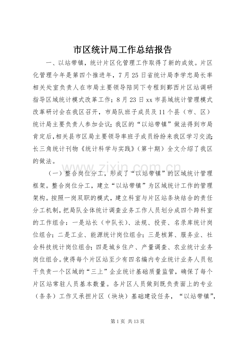 市区统计局工作总结报告 .docx_第1页