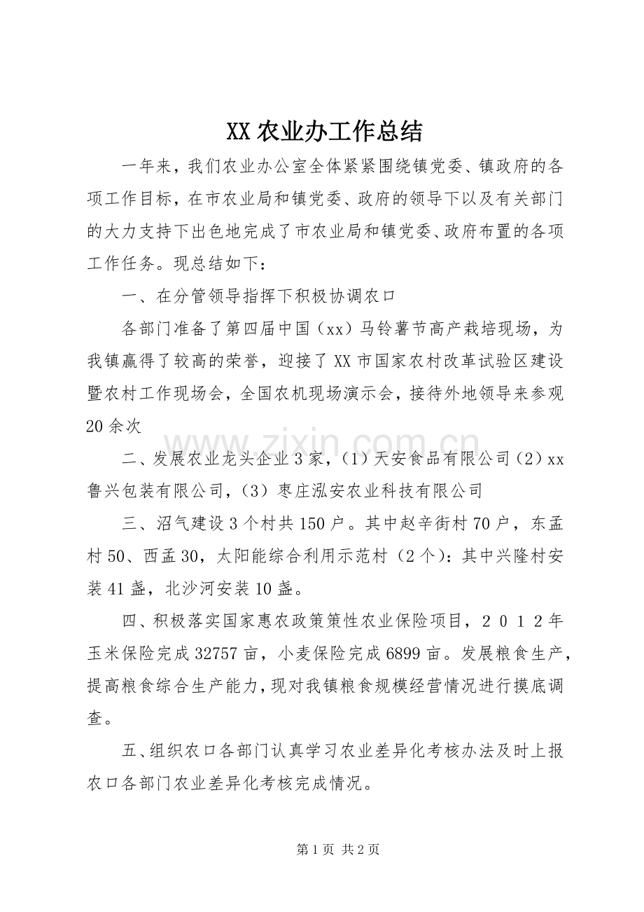 XX农业办工作总结 .docx_第1页
