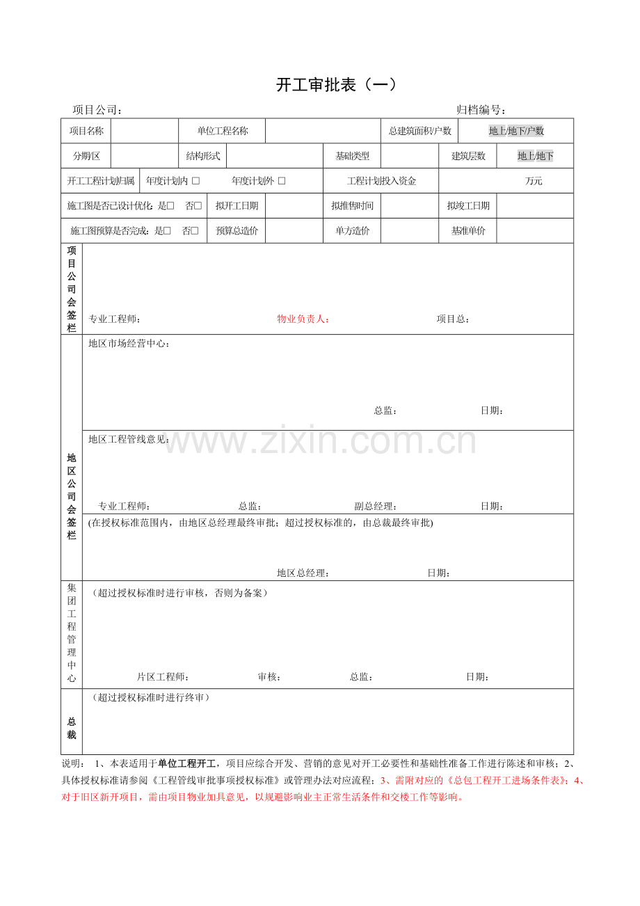 地产航母开工审批表.docx_第1页