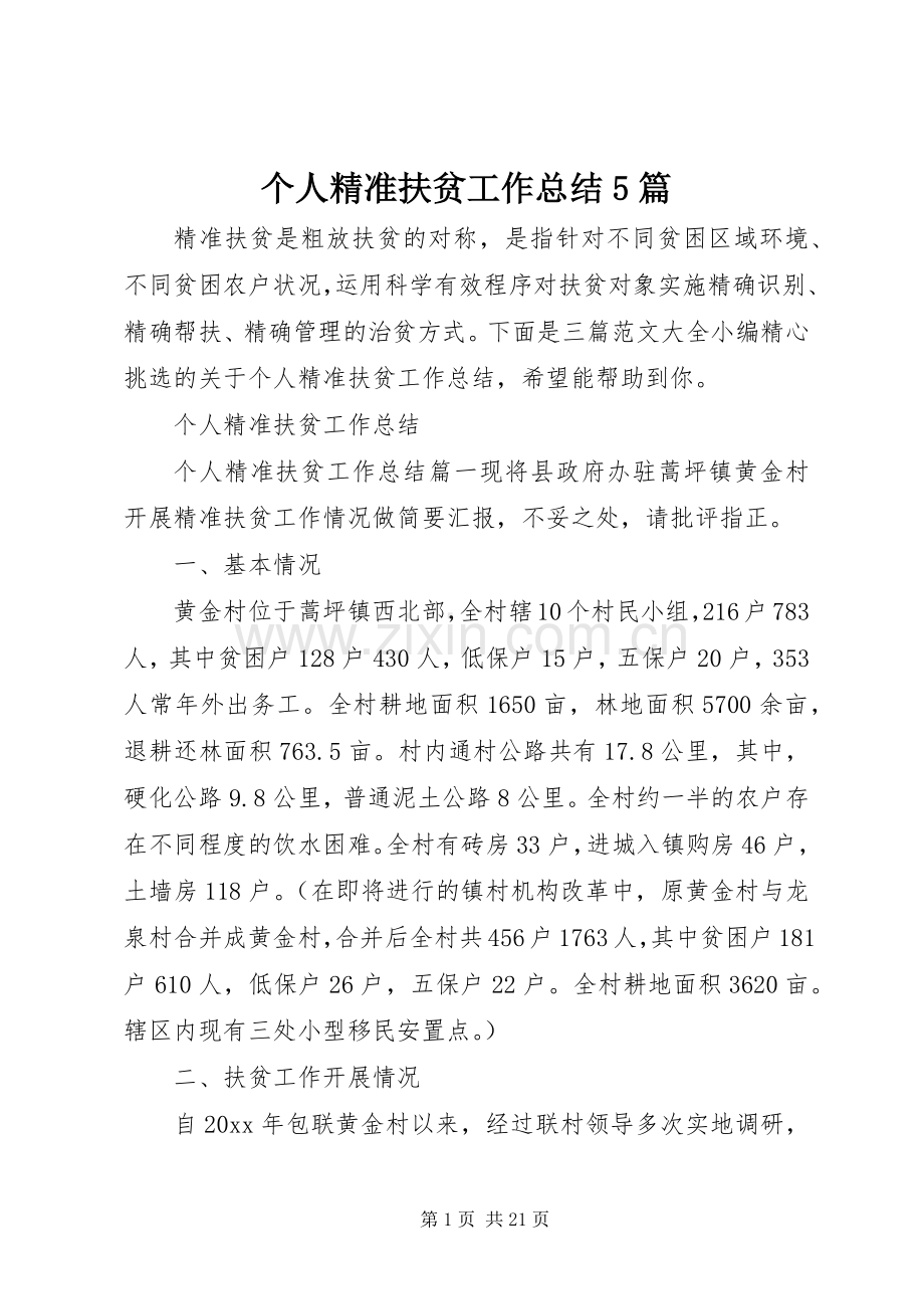 个人精准扶贫工作总结5篇 .docx_第1页
