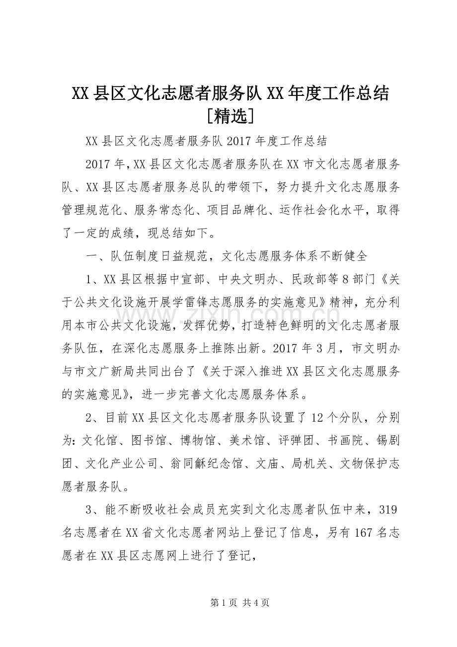 XX县区文化志愿者服务队XX年度工作总结[] .docx_第1页