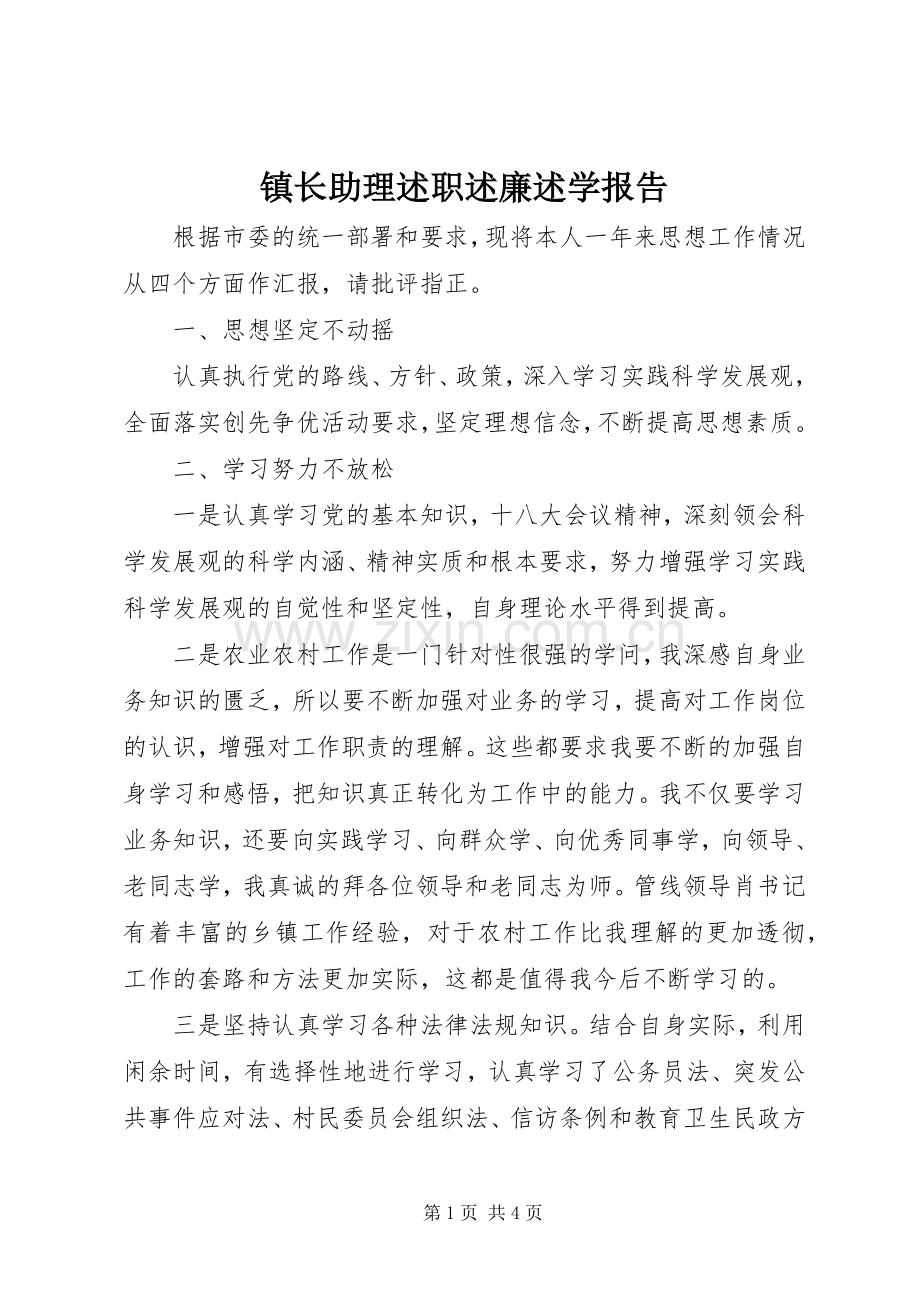镇长助理述职述廉述学报告.docx_第1页