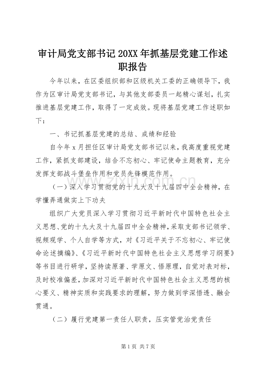 审计局党支部书记20XX年抓基层党建工作述职报告.docx_第1页
