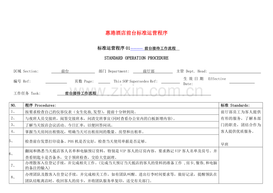惠港酒店前台实操sop.docx_第1页