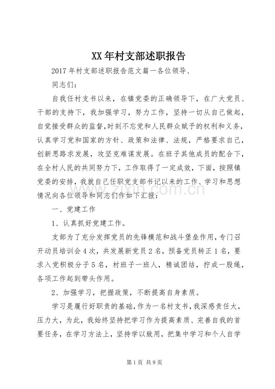 XX年村支部述职报告.docx_第1页