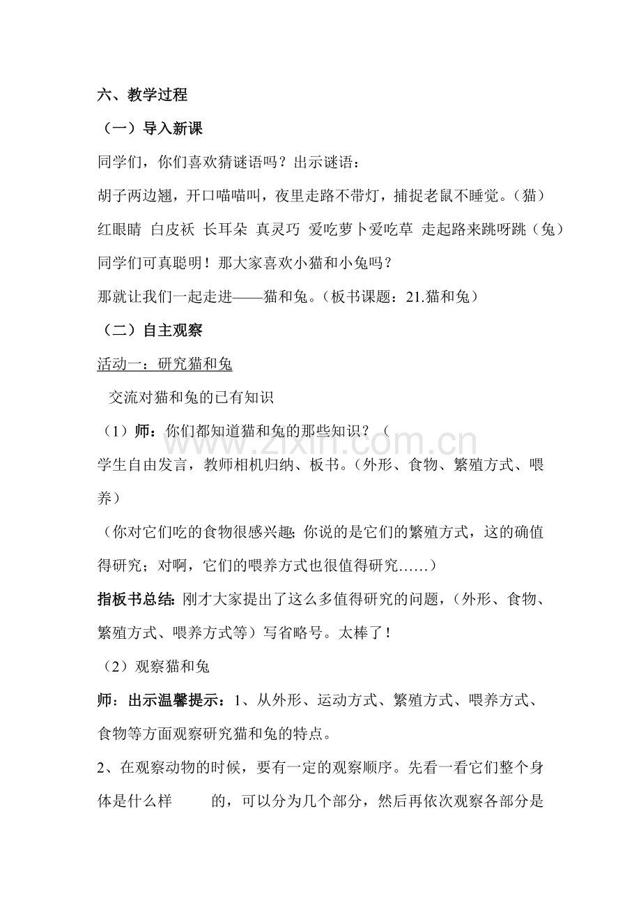 青岛版小学科学教案《猫和兔》.doc_第2页