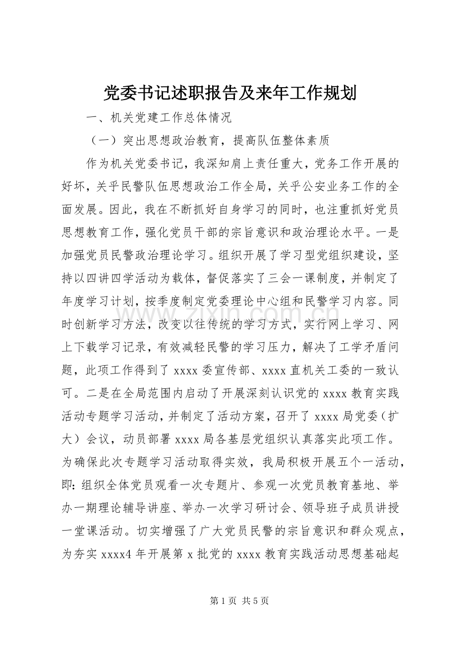 党委书记述职报告及来年工作规划.docx_第1页