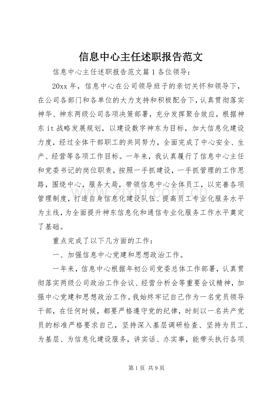 信息中心主任述职报告范文.docx_第1页
