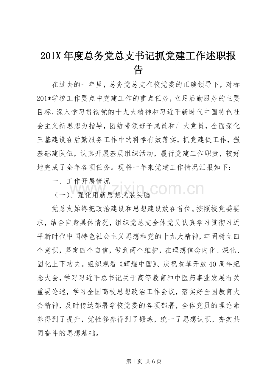201X年度总务党总支书记抓党建工作述职报告.docx_第1页