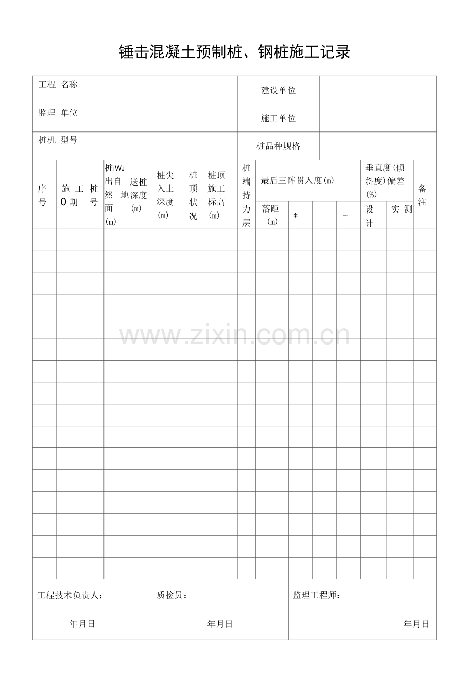 锤击混凝土预制桩、钢桩施工记录.docx_第1页