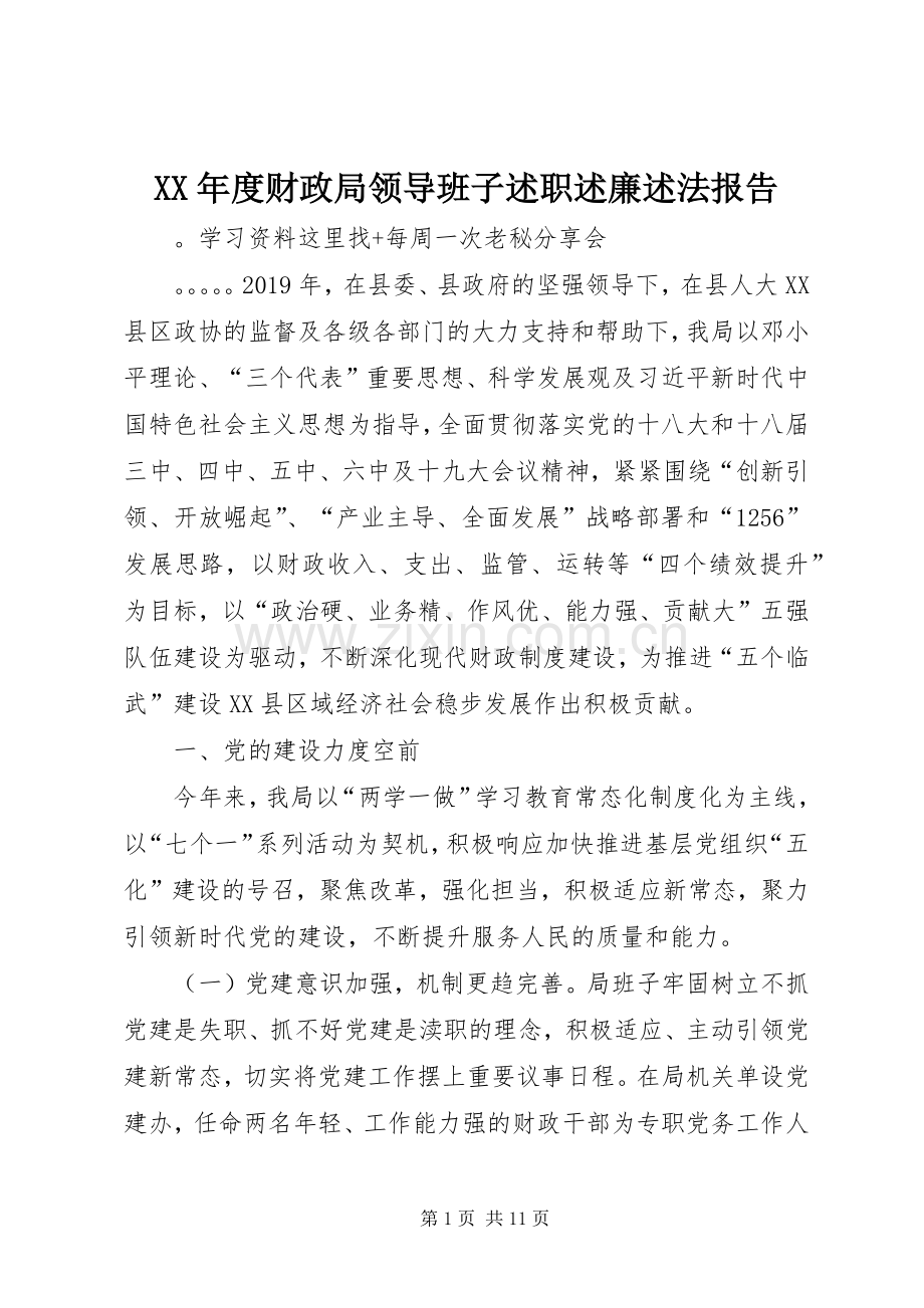 XX年度财政局领导班子述职述廉述法报告.docx_第1页