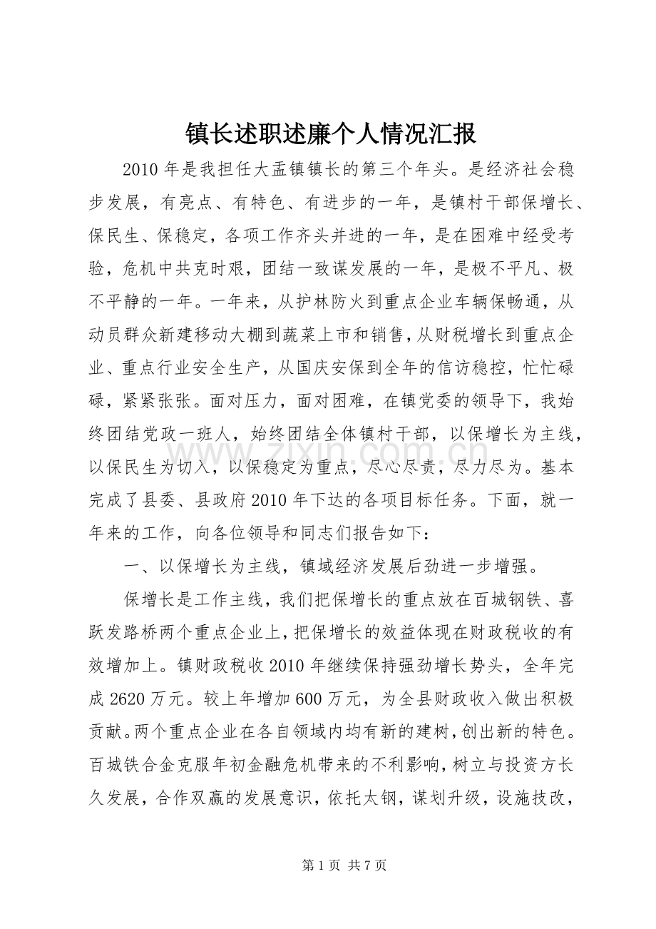 镇长述职述廉个人情况汇报.docx_第1页