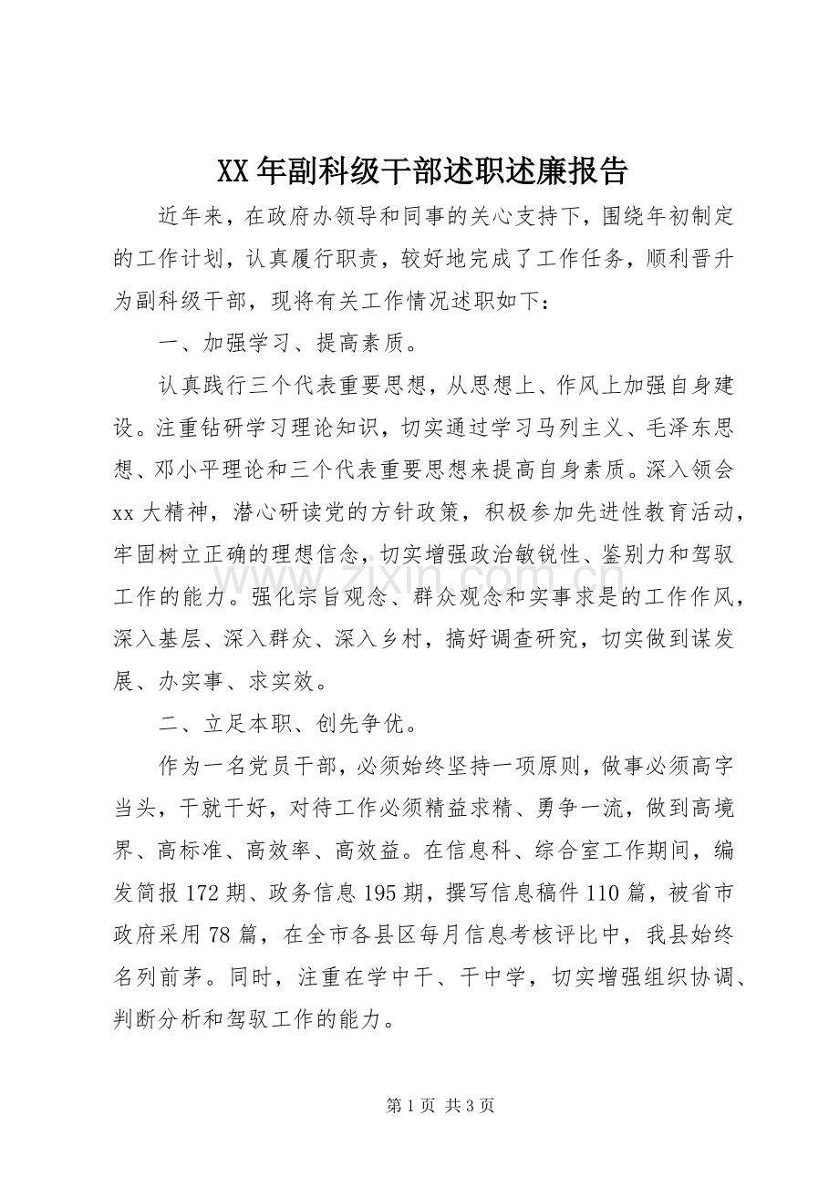 XX年副科级干部述职述廉报告.docx_第1页