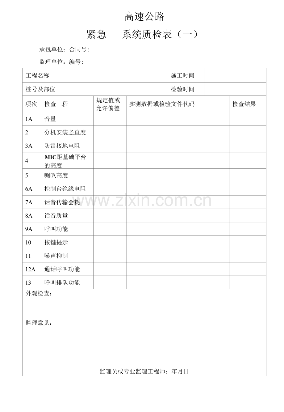 高速公路紧急电话系统质检表.docx_第1页