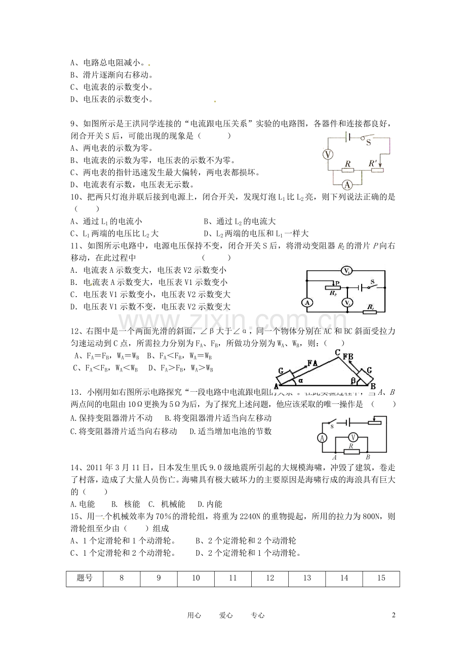 安徽省芜湖市无为县九年级物理上学期期中测试试题.doc_第2页