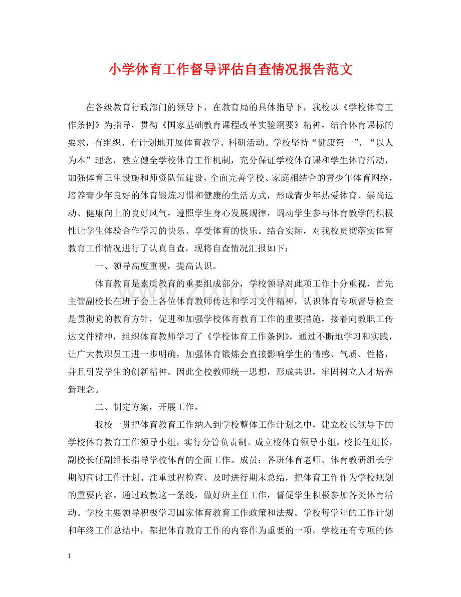 小学体育工作督导评估自查情况报告范文 .doc_第1页