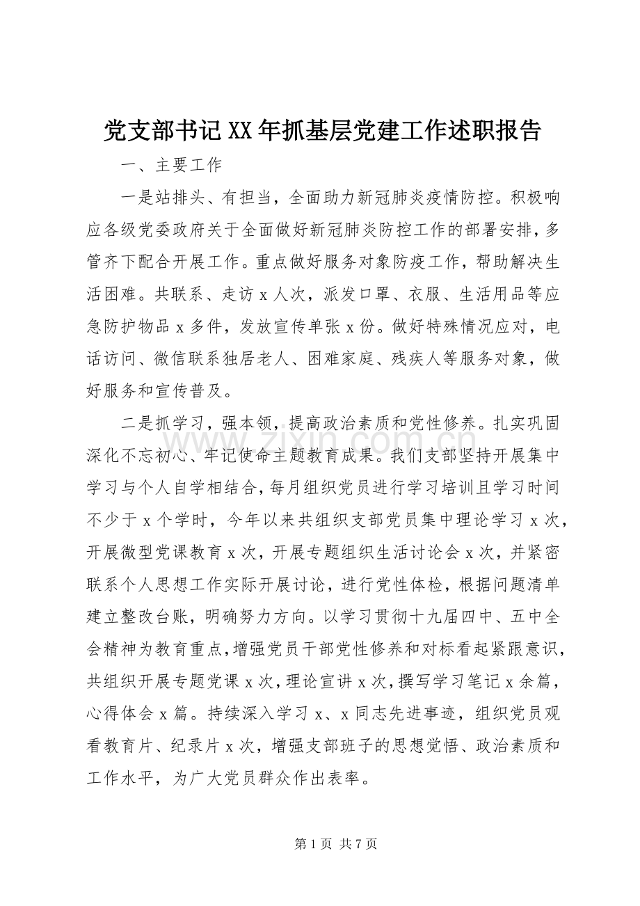 党支部书记XX年抓基层党建工作述职报告.docx_第1页