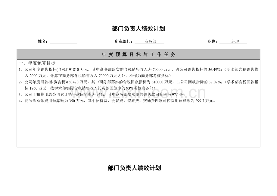 实例国药集团药业股份有限公司-业务执行层绩效计划书（很全面）（40.docx_第1页