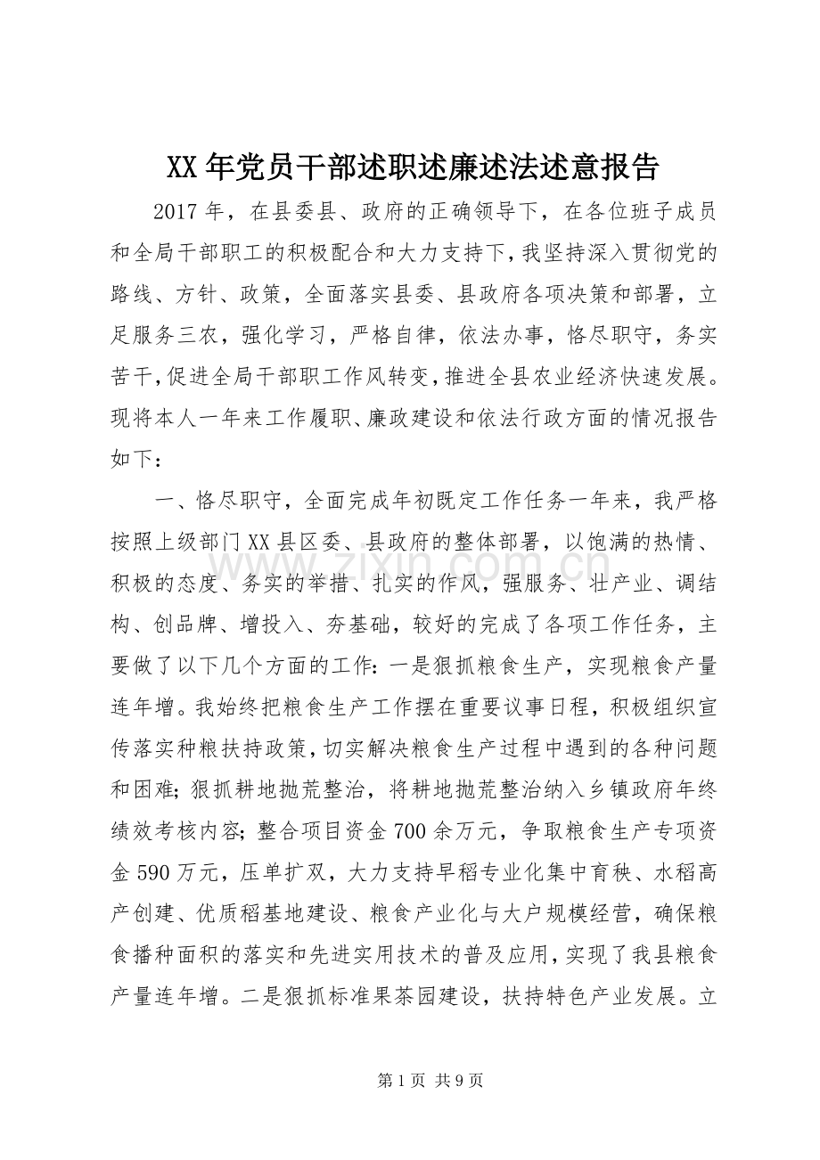 XX年党员干部述职述廉述法述意报告.docx_第1页
