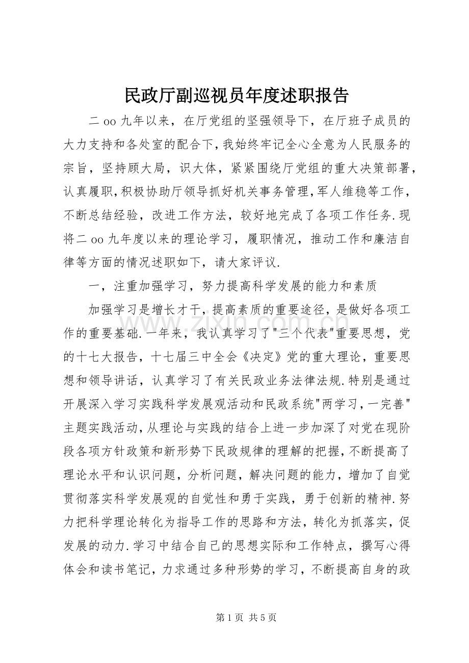 民政厅副巡视员年度述职报告.docx_第1页