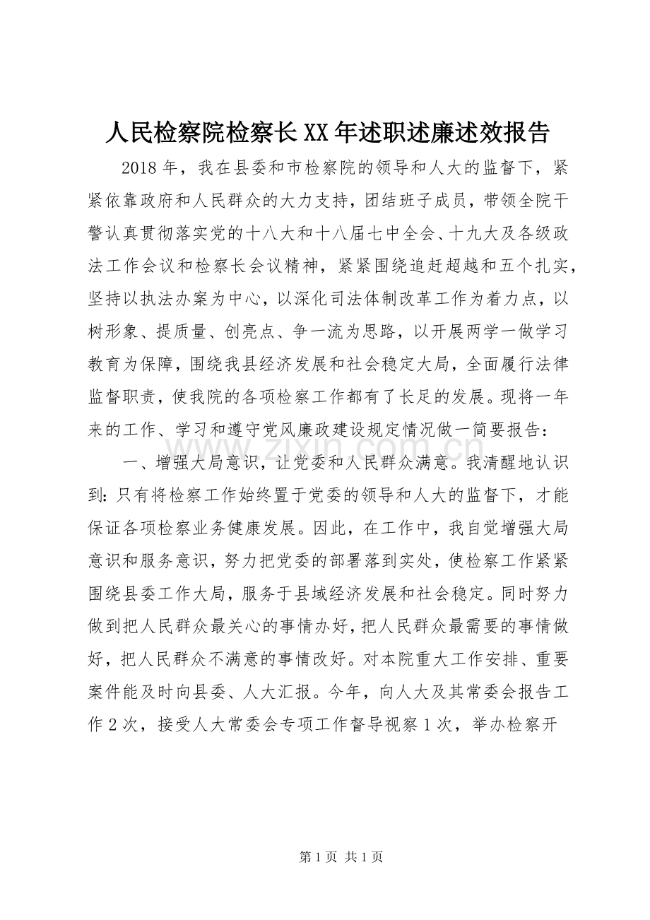 人民检察院检察长XX年述职述廉述效报告.docx_第1页
