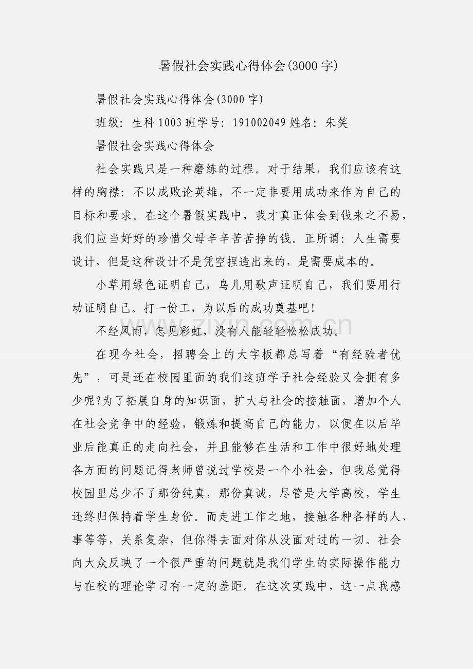 暑假社会实践心得体会(3000字).docx_第1页