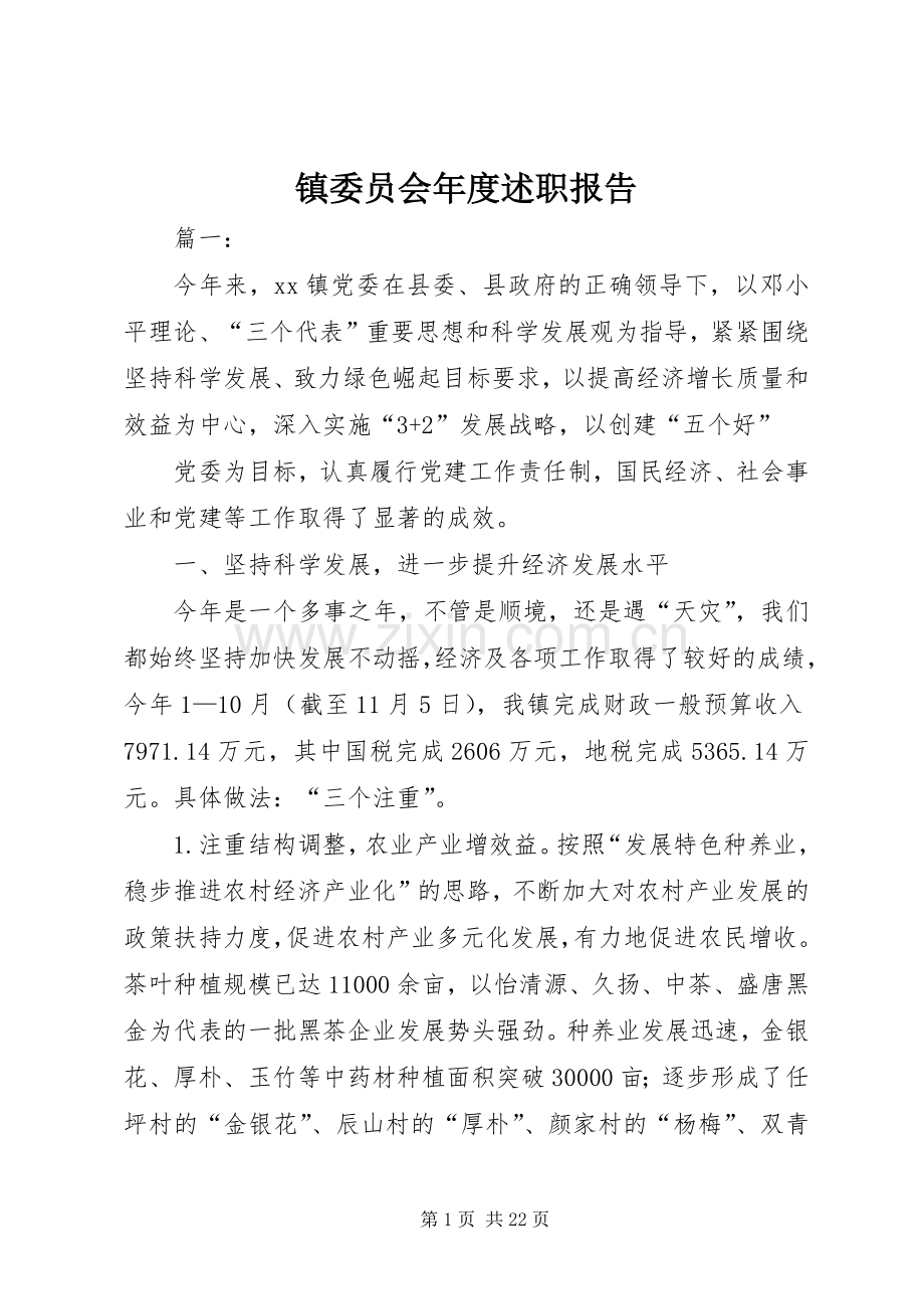镇委员会年度述职报告.docx_第1页