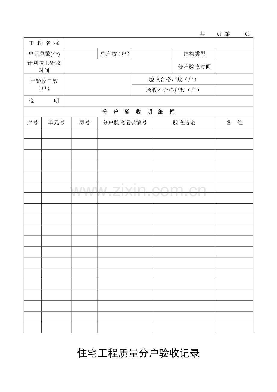 单位工程住宅质量分户验收汇总记录.docx_第2页