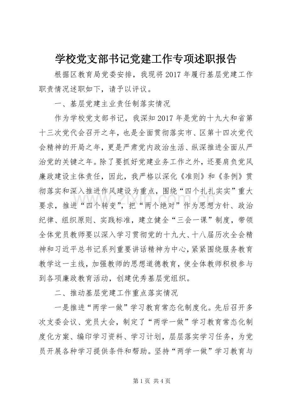 学校党支部书记党建工作专项述职报告.docx_第1页