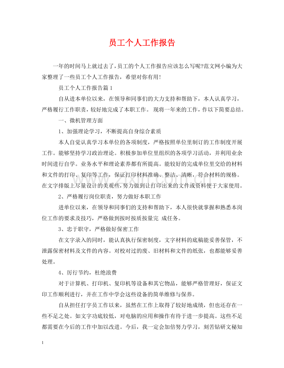 员工个人工作报告 .doc_第1页
