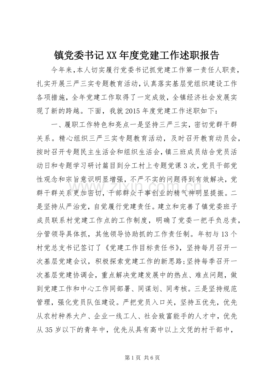 镇党委书记XX年度党建工作述职报告.docx_第1页