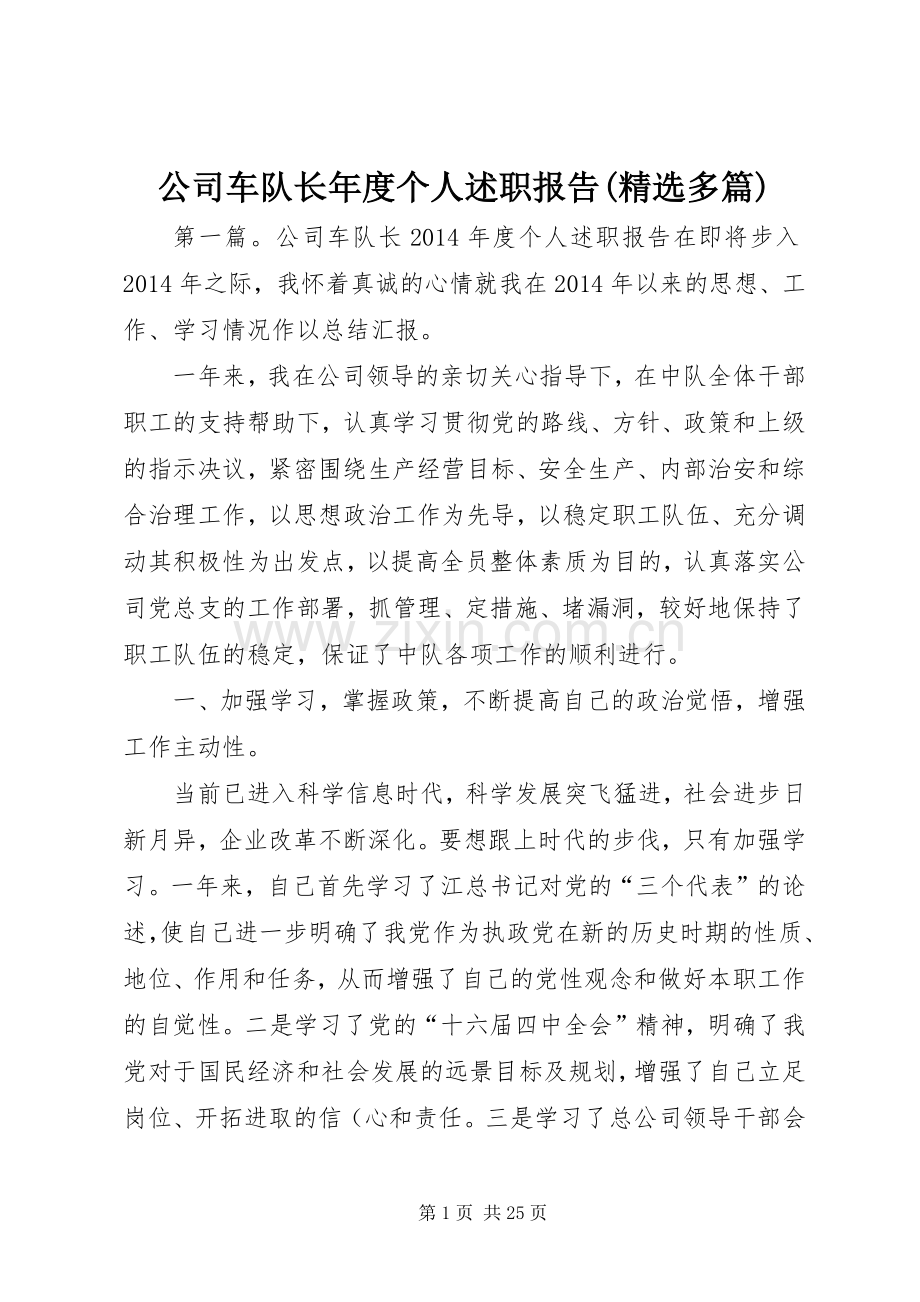 公司车队长年度个人述职报告(多篇).docx_第1页