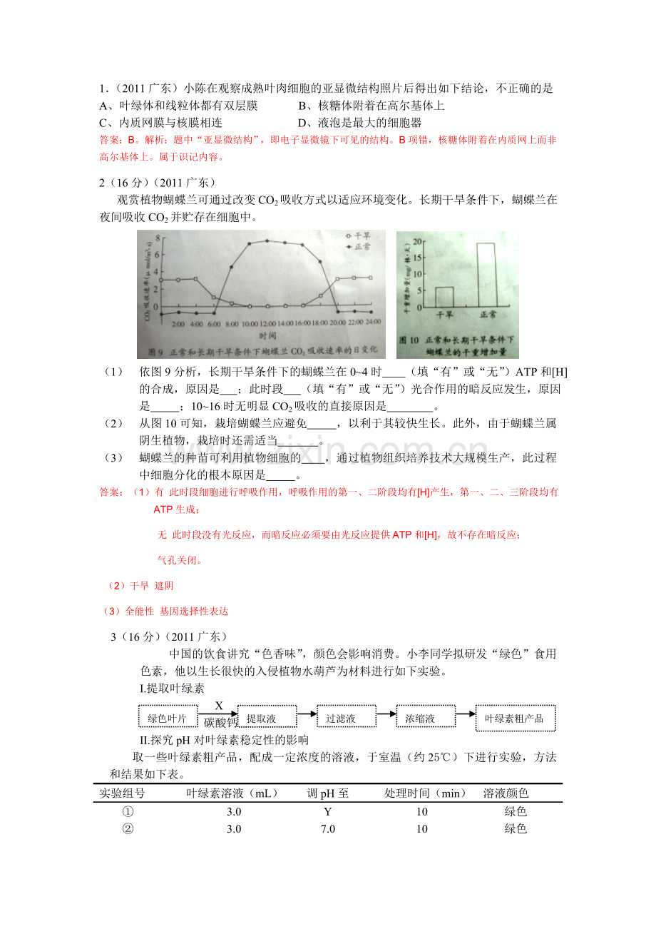 光合和呼吸历年高考题汇编.doc_第1页